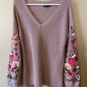 Floral embroidered sleeved sweater